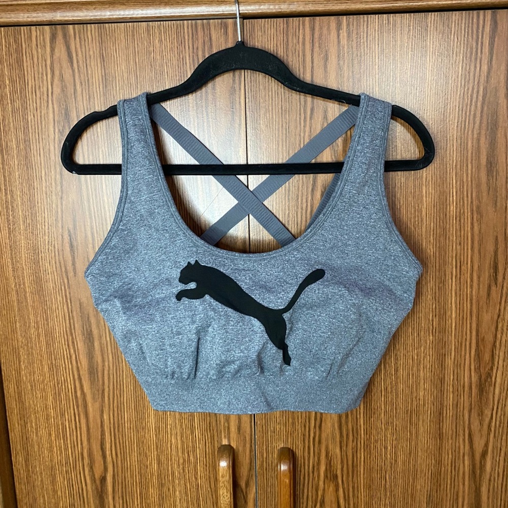 Puma Sports Bra Women 2X Grey Logo Crisscross Back